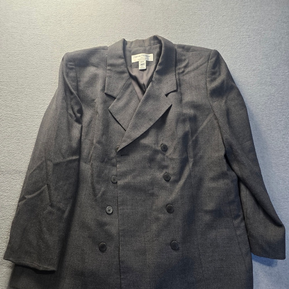 Rena Rowan for Saville Double Breasted Longline Blazer Womens 20W Gray Made USA